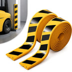 Garage Wall Protection Strip coiled to show the padded profile with a forklift-area installation inset