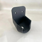 Garden Hose Nozzle Holder in black from an angled view showing the open cradle and drainage cutout
