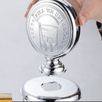 Gas Pump Drink Dispenser round topper being lifted from the lid, showing the connection underneath