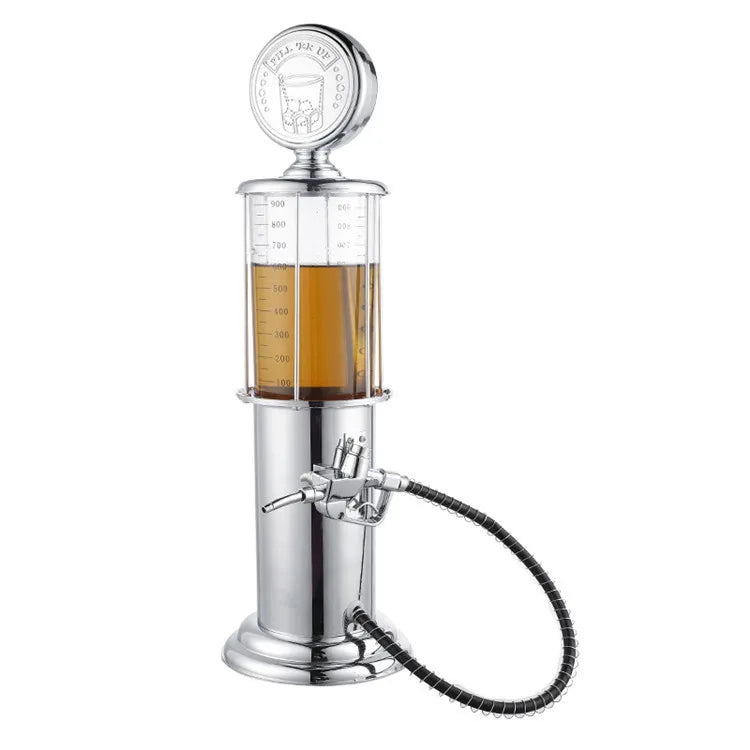Gas Pump Drink Dispenser full single-nozzle view with an amber beverage and flexible serving hose