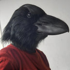Giant Crow Head Mask right-side profile highlighting the curved beak and black head covering.