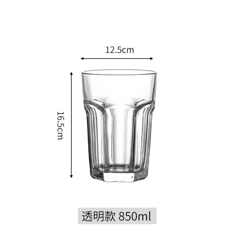 Giant Glass Drinking Cup 850 ml option with dimensions of 12.5 cm across the opening and 16.5 cm tall.