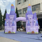 Giant Inflatable Castle Arch in purple shown fully inflated from the front at an outdoor setup area
