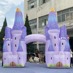 Giant Inflatable Castle Arch with purple towers and central walk-through entrance shown at full scale