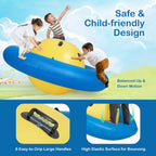 Giant Inflatable Dome Rocker showing black grip handles and the blue inflatable ring in motion