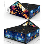 Giant Inflatable Haunted Maze with pumpkin castle exterior and blue open-maze dimensional view
