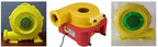 Giant Inflatable Tiki Bar supplier reference showing three air blower designs in yellow and red