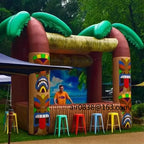 Giant Inflatable Tiki Bar at an outdoor event with colorful stools arranged along the counter