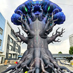 Rear view of the giant tree monster with a gray trunk, branch arms and blue crown