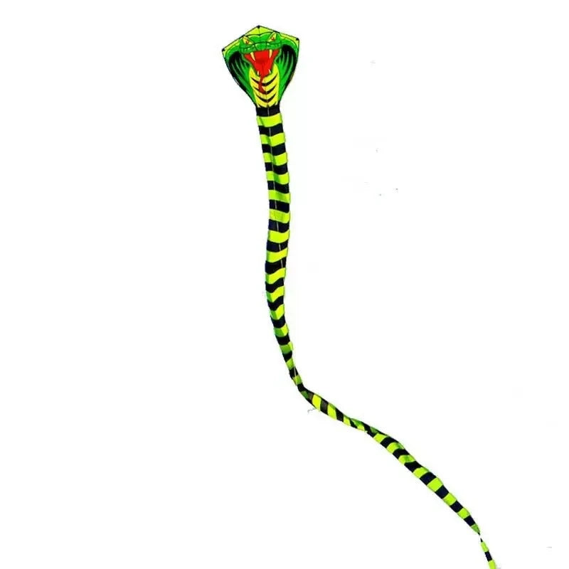 Giant Snake Kite displayed vertically on white with its full green and black striped tail visible