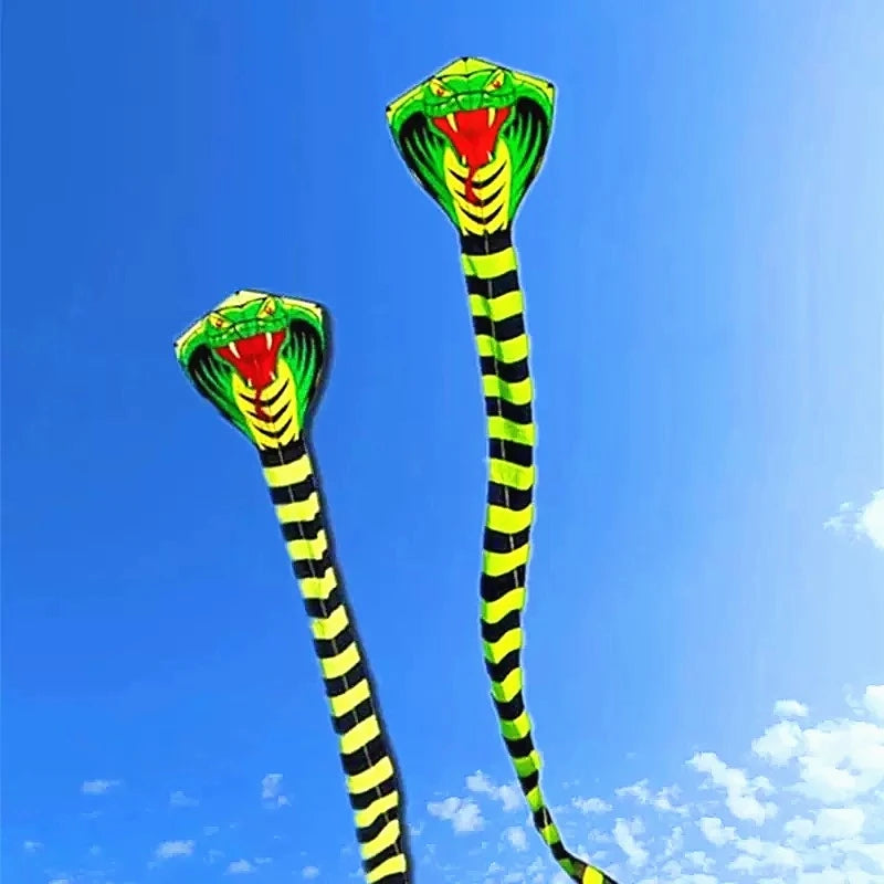 Two Giant Snake Kites shown side by side in the sky to compare their different available lengths
