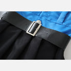 Girls Police Costume Set close-up of the black belt and rectangular silver-colored buckle at the waist.