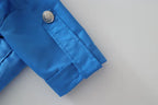 Girls Police Costume Set close-up of the blue short sleeve with a buttoned fabric tab and stitched cuff.