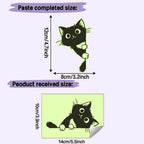 Glow Guide Cat Sticker size guide showing 12 × 8 cm finished size and 14 × 10 cm adhesive sheet