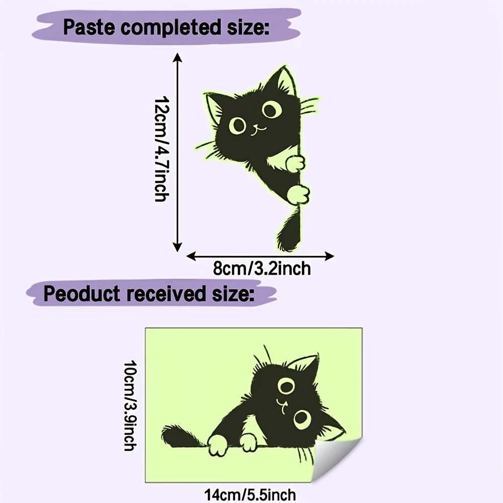 Glow Guide Cat Sticker size guide showing 12 × 8 cm finished size and 14 × 10 cm adhesive sheet