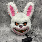 Glowing Horror Animal Masks unlit white bunny with pink ears and wired battery control pack