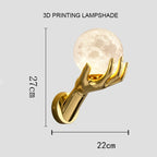 Golden Hand Wall Lamp — Moon shade size diagram showing 27 cm height and 22 cm horizontal span