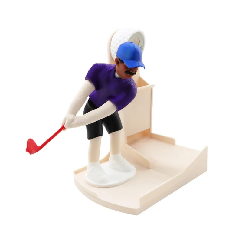 Dark skin tone Golf Putter Bottle Opener with blue cap and red club in a swinging pose