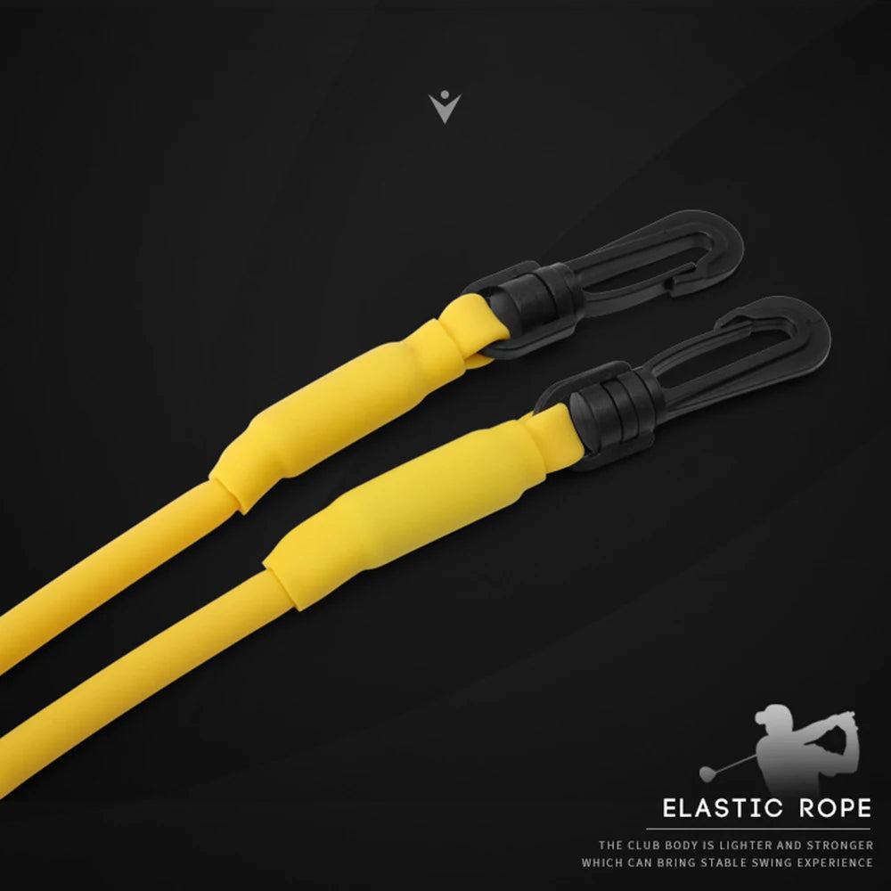 Golf Swing Resistance Trainer close-up of the yellow elastic tube and black connector clips