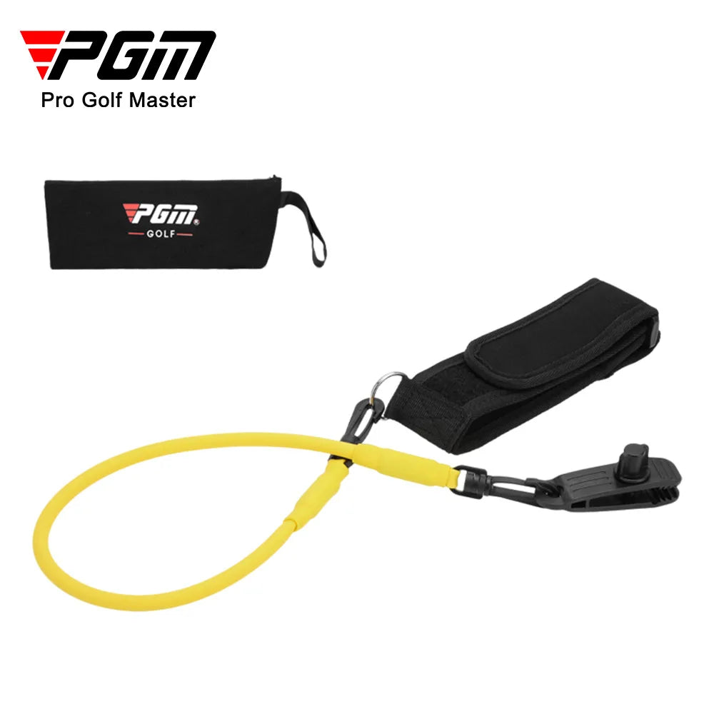 Golf Swing Resistance Trainer complete yellow band, arm cuff, club clip, and PGM storage bag