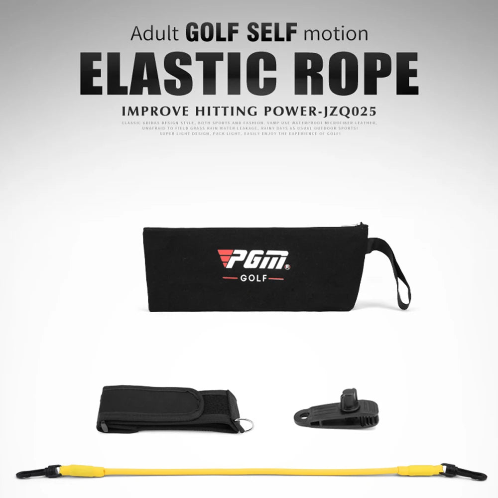 Golf Swing Resistance Trainer complete set with storage bag, arm cuff, club clip, and elastic rope