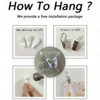 Good Vibes Only Tapestry hanging instructions showing three wall hooks and two clips
