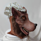 Granny Wolf Costume Mask right-side detail showing the long muzzle, fangs and hair