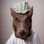 Granny Wolf Costume Mask frontal detail with floral cap, open eye areas and dark nose
