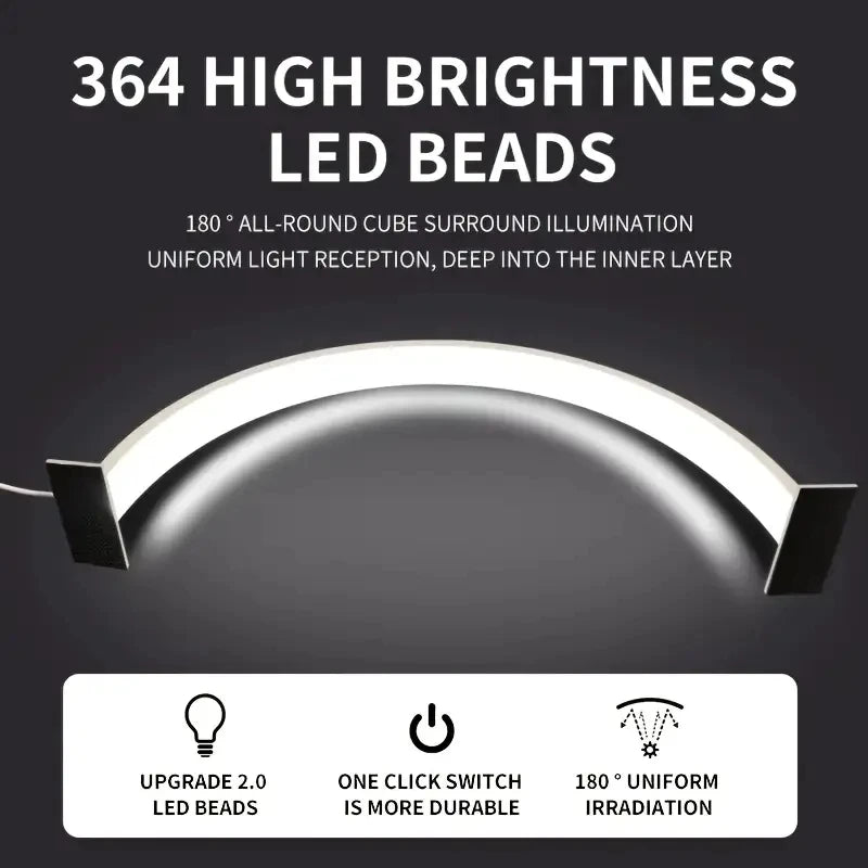 Half Moon Nail Lamp underside view showing the curved LED diffuser with supplier lighting feature text.