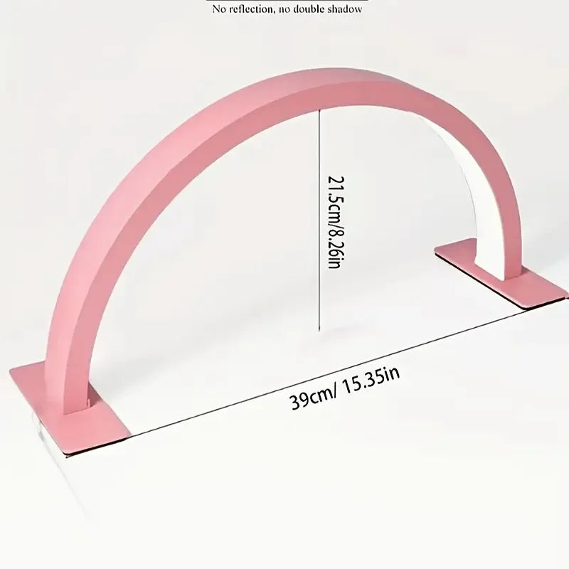 Half Moon Nail Lamp pink dimension diagram labelled 39cm wide and 21.5cm high.