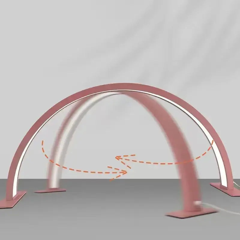 Half Moon Nail Lamp pink positioning graphic showing overlapping views and curved direction arrows.