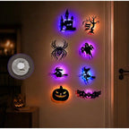 Halloween 3D Wall Lights beside a doorway, with an inset showing the small circular rear light module.