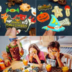 Halloween Cookie Cutter Set with decorated treat ideas and a colorful family baking moment.