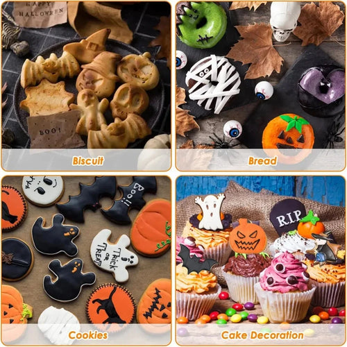 Halloween Cookie Cutter Set use ideas for biscuits, bread, cookies, and cake decorations.