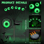 Halloween eyeball stake light diagram showing 70 cm height, 4 cm eyes and an adjustable solar panel