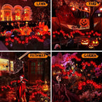 Red Halloween eyeball stake lights arranged in four lawn, yard, pathway and garden displays