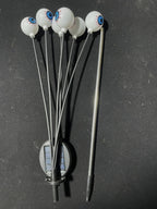 Unlit Halloween eyeball stake light with six eyes, flexible stems, solar panel and detached ground spike