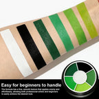 Halloween Face Paint Kit: White, black, and four green swatches painted across an arm.