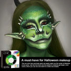 Halloween Face Paint Kit: Green fantasy makeup look with pointed-ear costume accessories.
