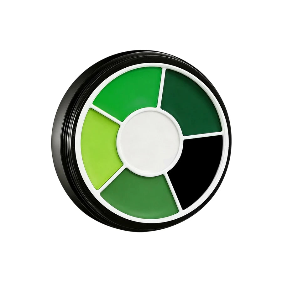 Halloween Face Paint Kit: Angled close-up of the six-color palette against a white background.