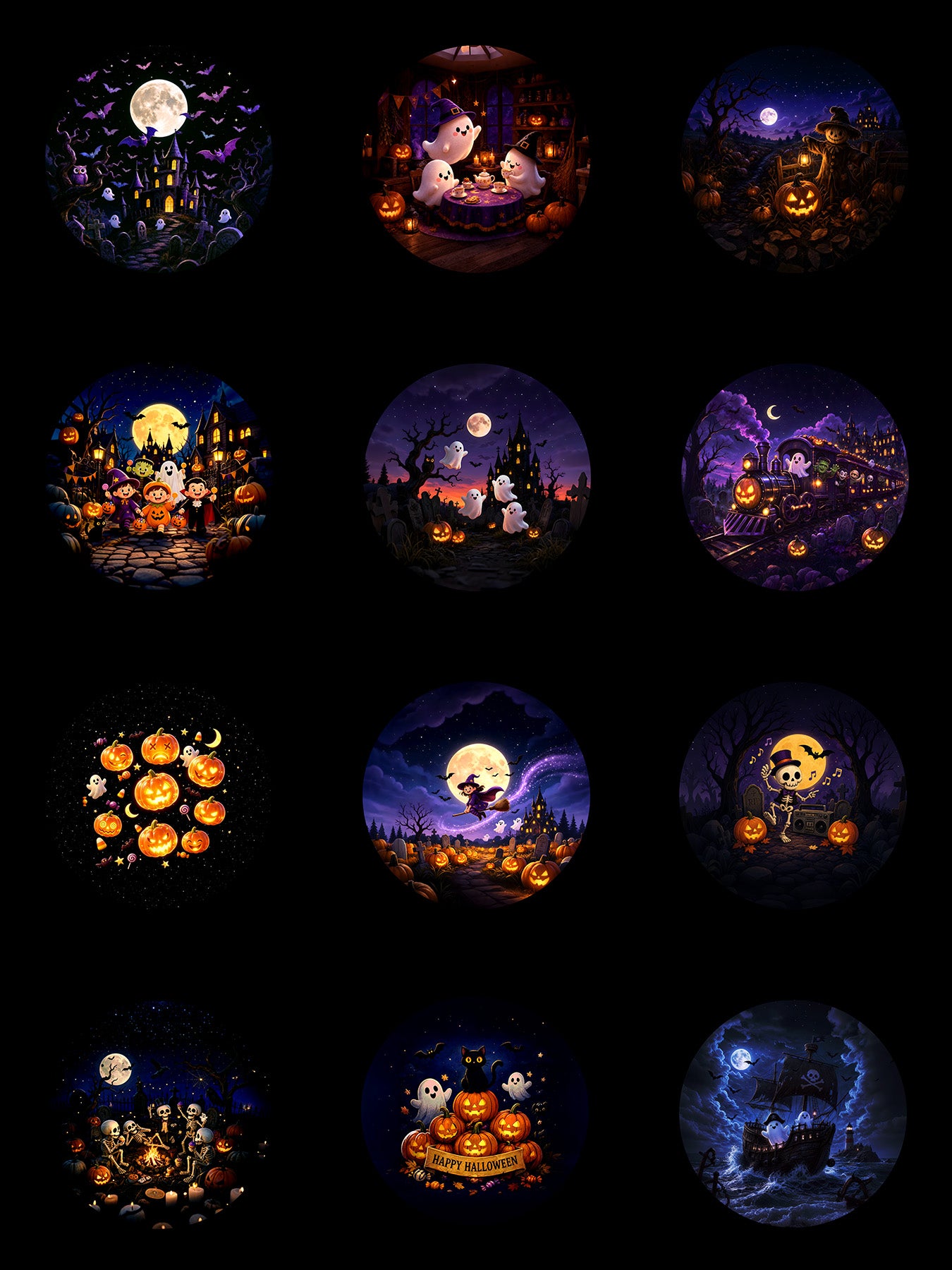 Halloween Galaxy Projector complete set of 12 ghost, pumpkin, witch, moon, and haunted films