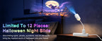 Halloween Galaxy Projector casting a witch and pumpkin scene above a bedside table