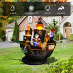 Halloween pirate ship inflatable size guide showing a 7FT-high by 7FT-wide outdoor display