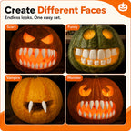Halloween Pumpkin Teeth Inserts arranged into scary, funny, vampire and monster expressions
