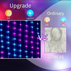 Halloween Smart Curtain Lights close-up of purple and blue LED strands beside an ordinary string-light comparison