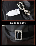 Halloween Witch Hat Lanterns battery box, connecting cable, and decorative hat buckle close-up