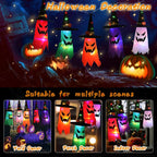 Halloween Witch Hat Lanterns collage showing yard, party, and indoor seasonal decorating ideas