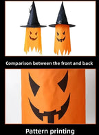 Halloween Witch Hat Lanterns orange design shown front and back with printed face and fabric details