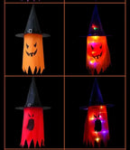Halloween Witch Hat Lanterns orange and red designs shown both unlit and glowing in detail