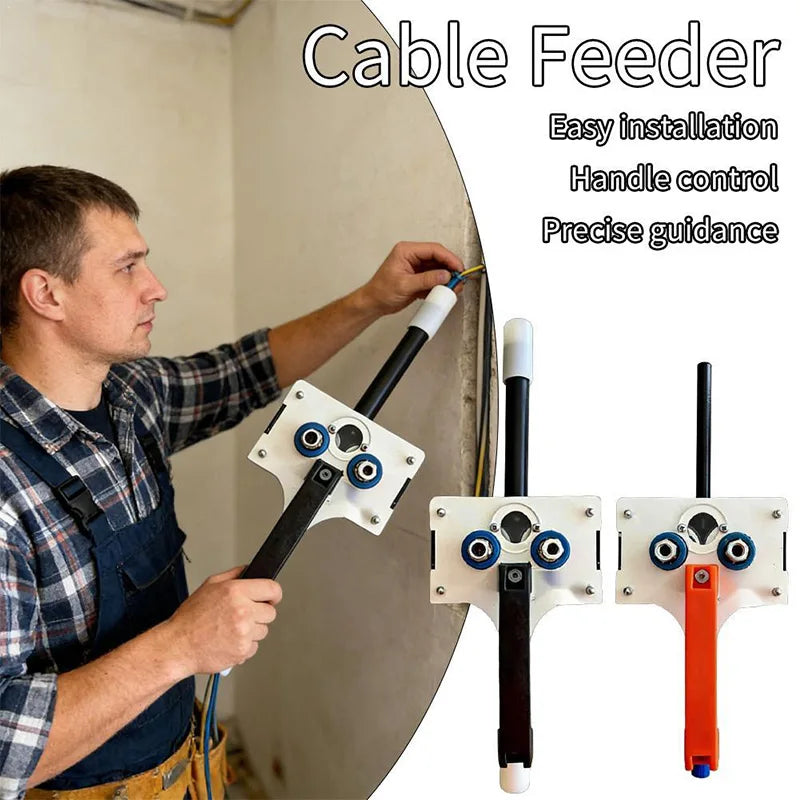 Handheld Wire Puller supplier graphic showing wall wiring and black and orange handle versions.